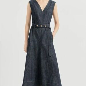 Brunello Cucinelli Dark Indigo Denim V-Neck Midi Dress